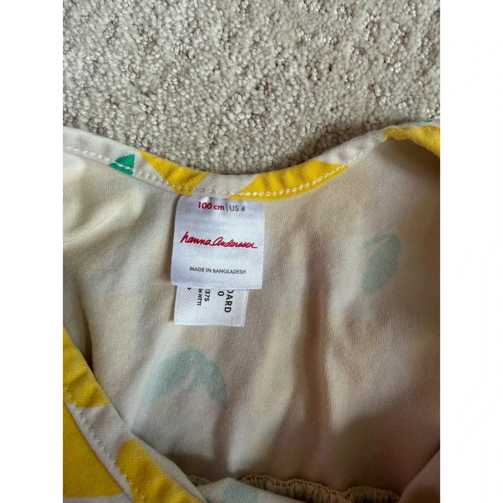 Hanna Andersson Dress Girls 4 Yellow Lemon Print Skater Cotton Pockets